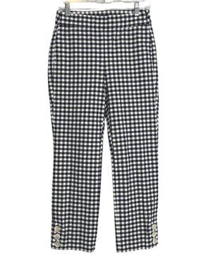 J Crew Women’s High Rise Straight Pants Size 4 Navy Blue White Plaid Gingham